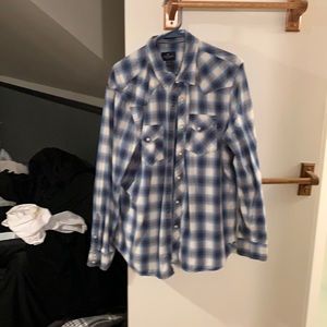American Eagle plaid western shirt xl blue snaps